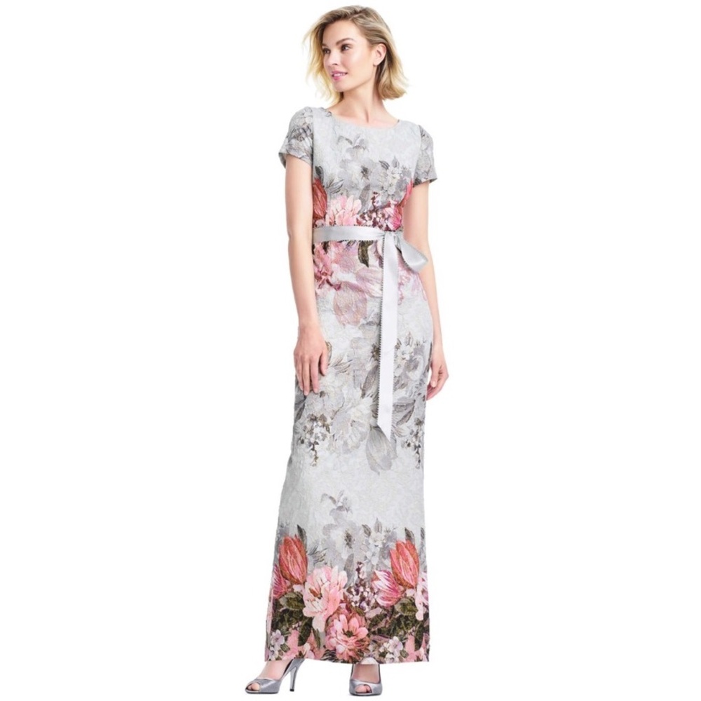 Adrianna Papell blue floral Melinda gown